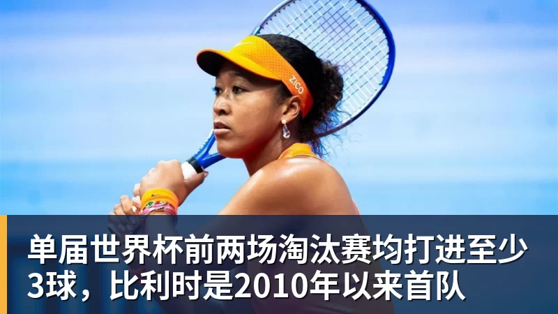 单届世界杯前两场淘汰赛均打进至少3球，比利时是2010年以来首队